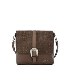 AMPHORA - Cartera bandolera con tapa mediana marruecos café oscuro