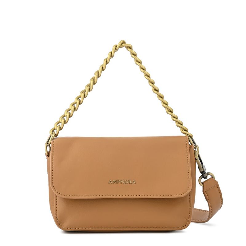 AMPHORA - Cartera bandolera con tapa pequeña brady camel