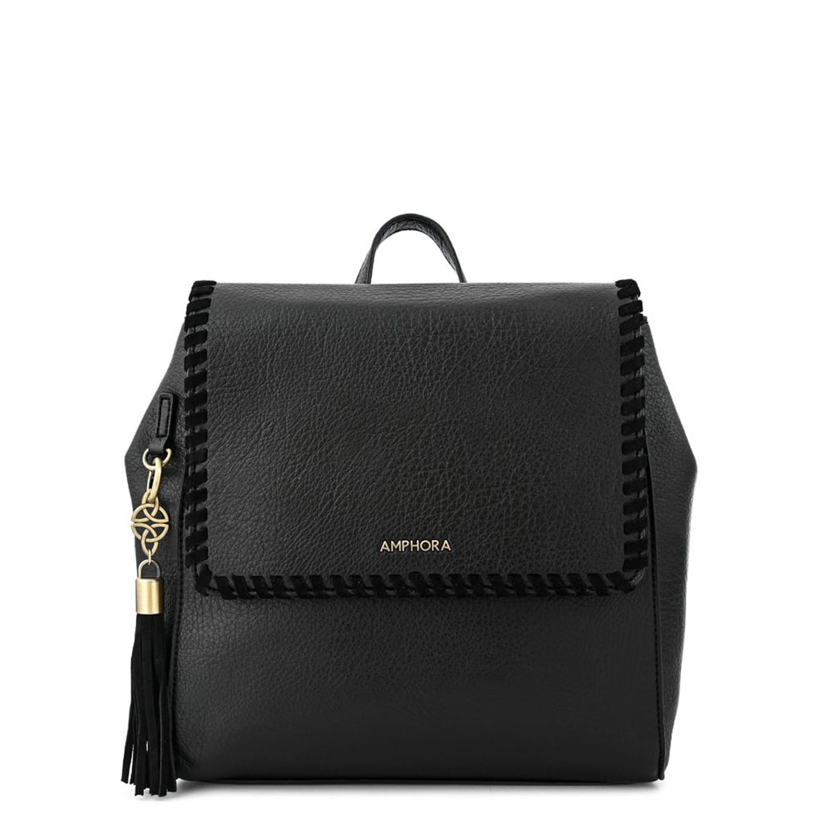 AMPHORA - Mochila con tapa evelyn mediana negro