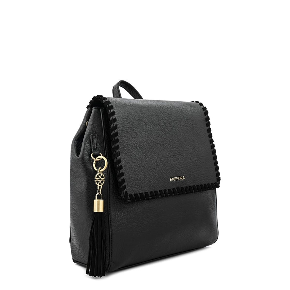 AMPHORA - Mochila con tapa evelyn mediana negro