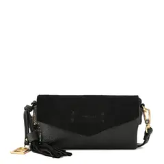 AMPHORA - Cartera bandolera con tapa pequeña siena negro