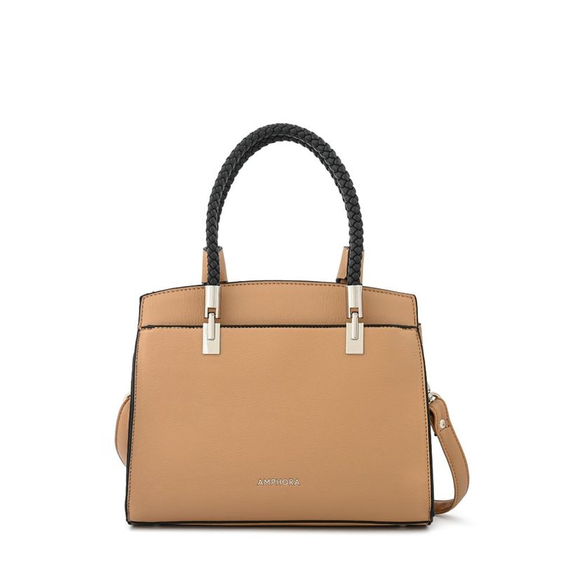 AMPHORA - Cartera dos asas tres divisiones mediana rosine beige