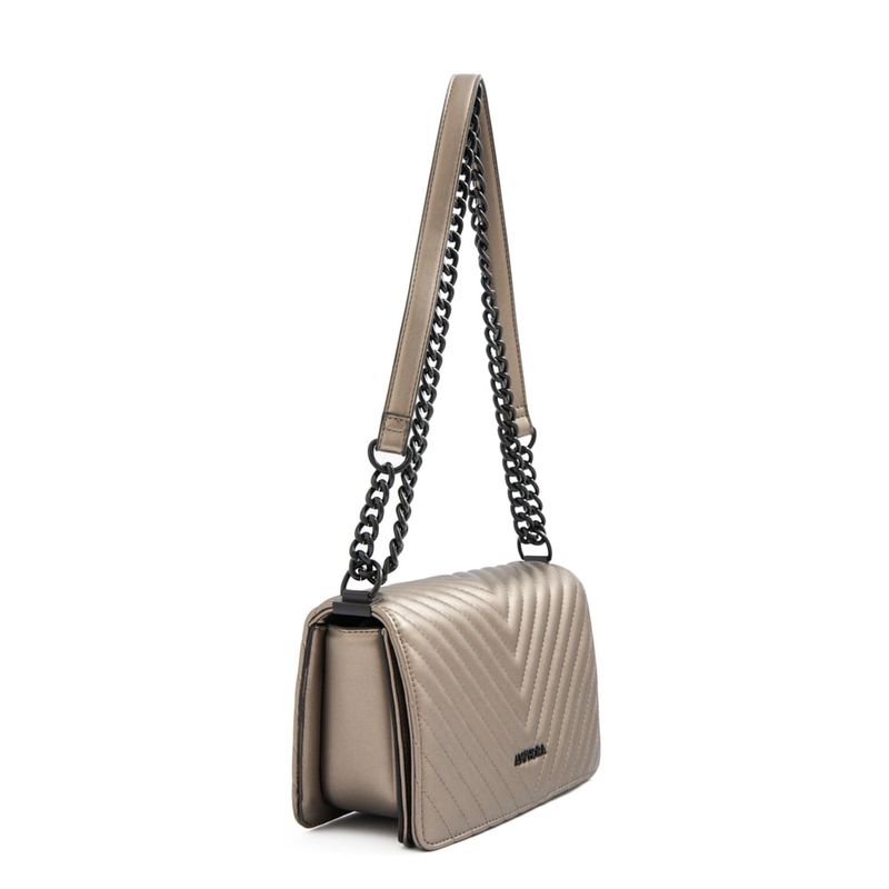 AMPHORA - Cartera bandolera con tapa mediana muller plateado oscuro