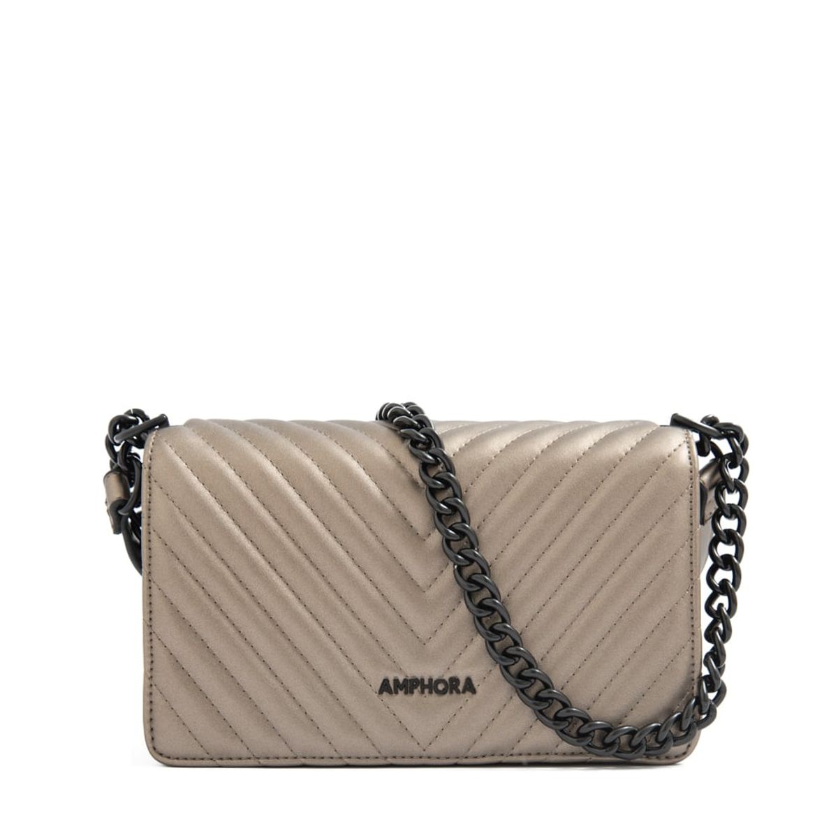 AMPHORA - Cartera bandolera con tapa muller mediana plateado oscuro