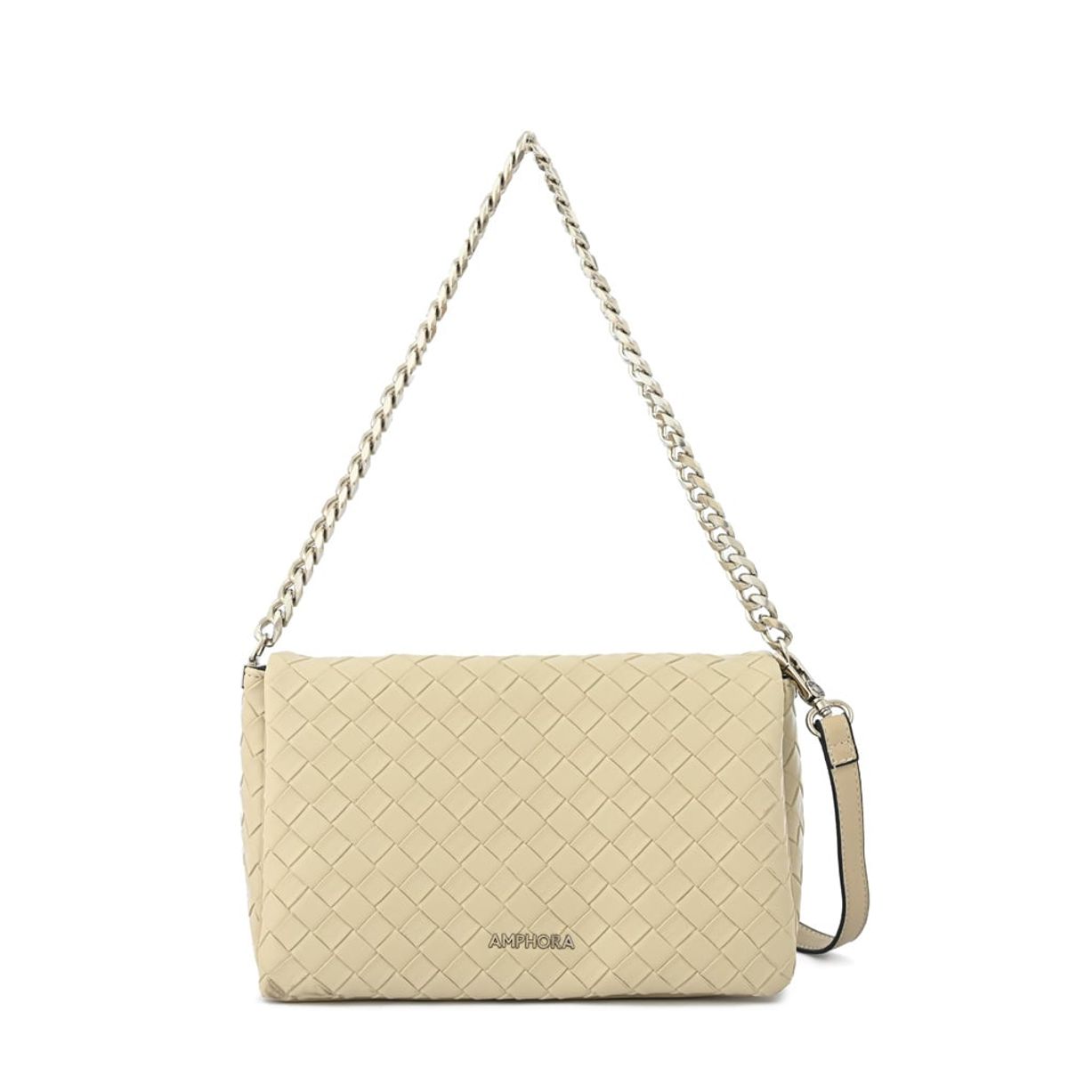 AMPHORA - Cartera bandolera con tapa bercy mediana beige