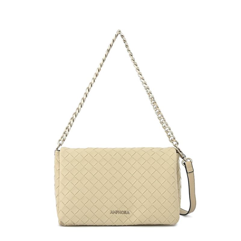AMPHORA - Cartera bandolera con tapa mediana bercy beige