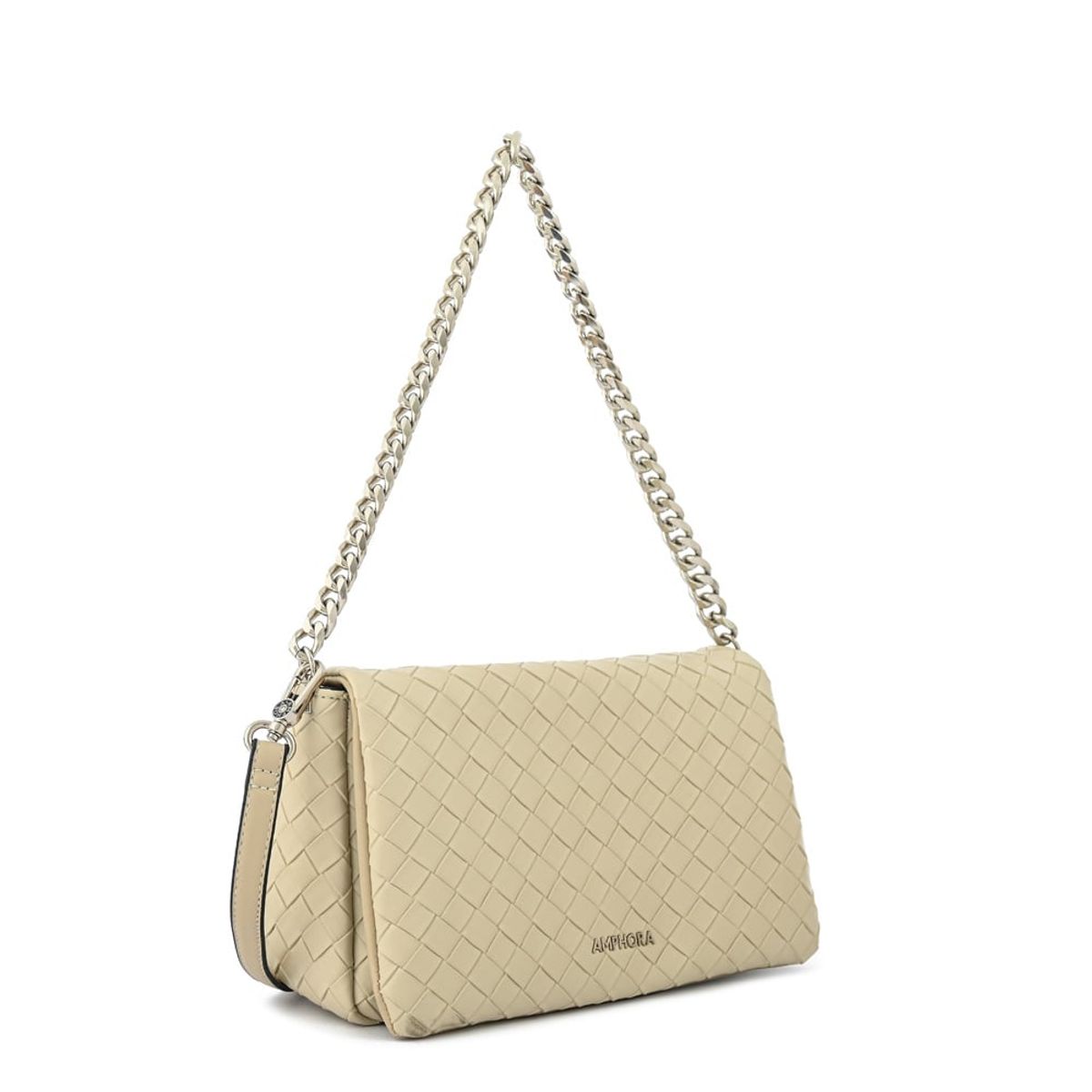 AMPHORA - Cartera bandolera con tapa bercy mediana beige