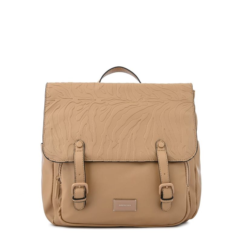 AMPHORA - Mochila con tapa mediana samira beige oscuro