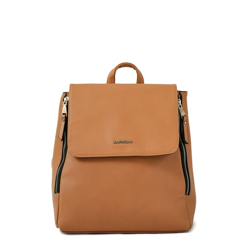 AMPHORA - Mochila con tapa mediana neferet camel