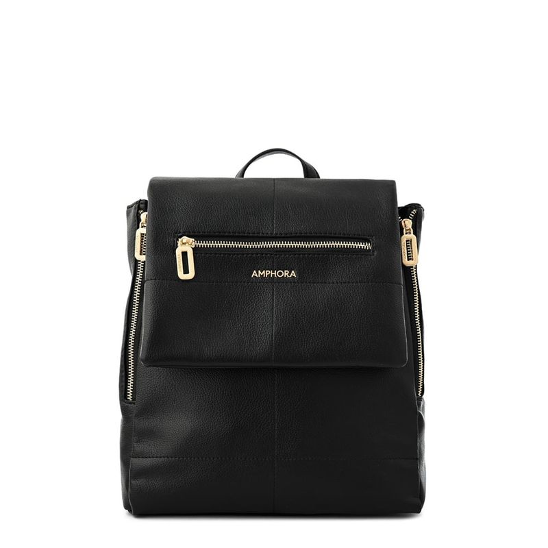 AMPHORA - Mochila con tapa mediana elena negro