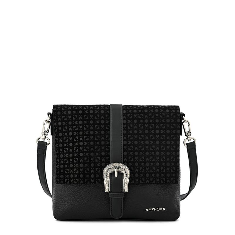 AMPHORA - Cartera bandolera con tapa mediana marruecos negro