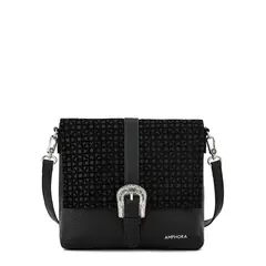 AMPHORA - Cartera bandolera con tapa mediana marruecos negro