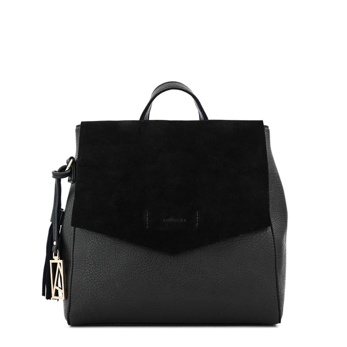 AMPHORA - Mochila con tapa siena mediana negro