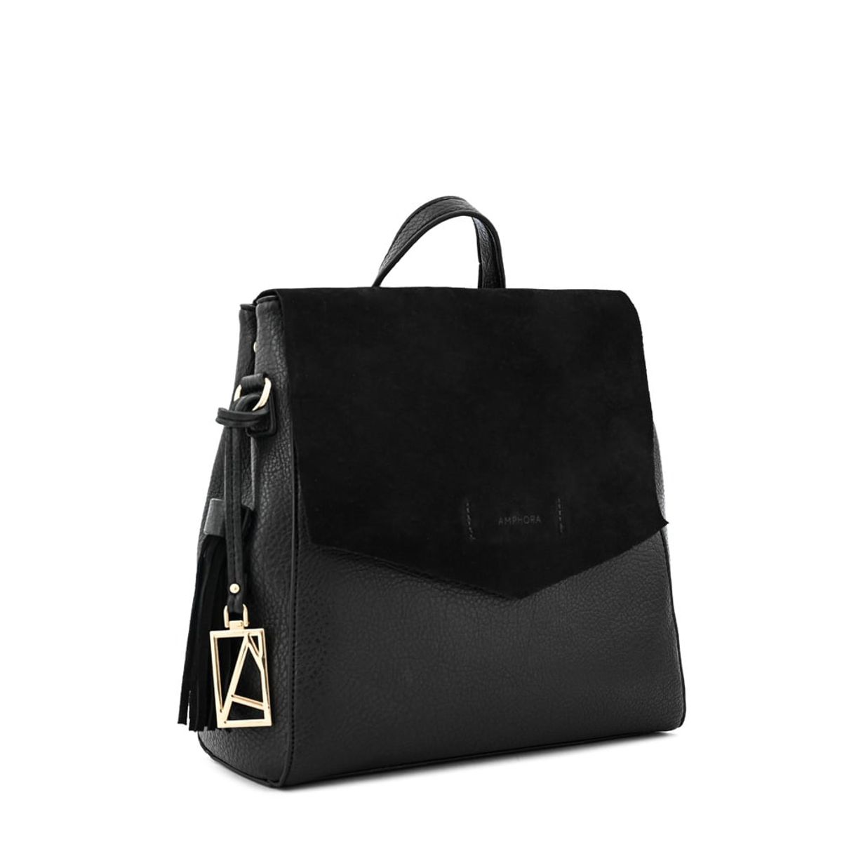 AMPHORA - Mochila con tapa siena mediana negro