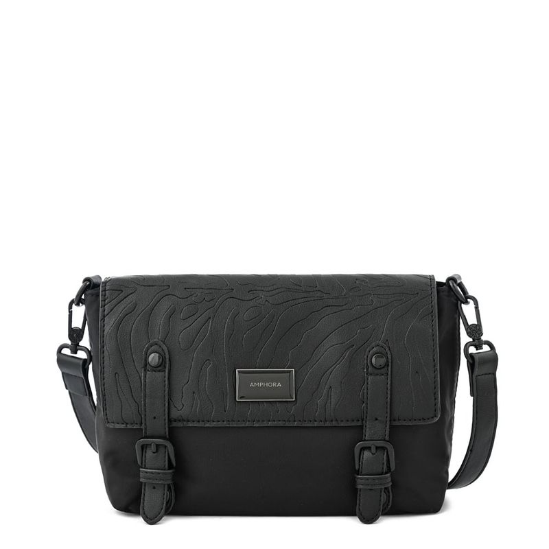 AMPHORA - Cartera bandolera con tapa mediana samira Negro especial