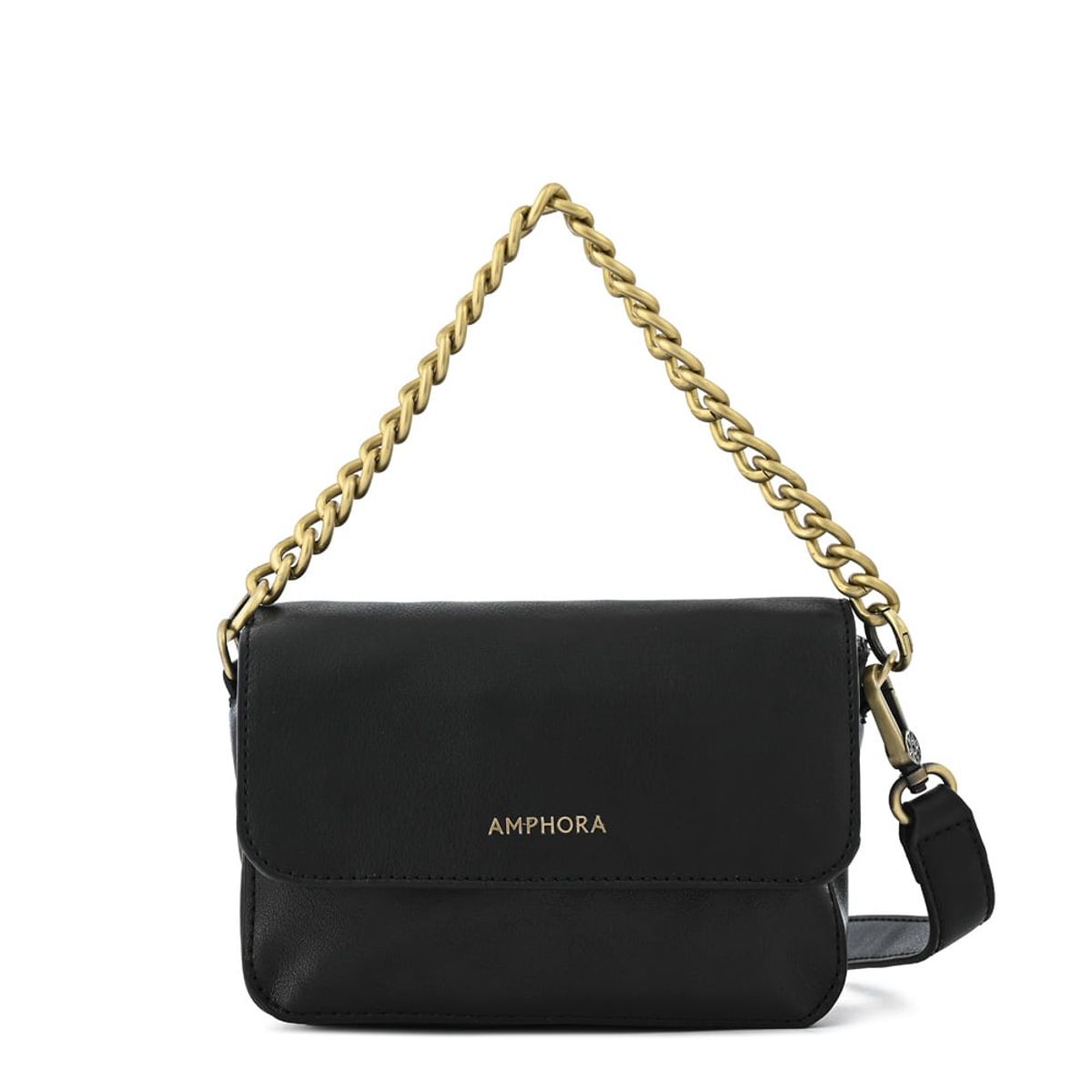 AMPHORA - Cartera bandolera con tapa brady pequeña negro