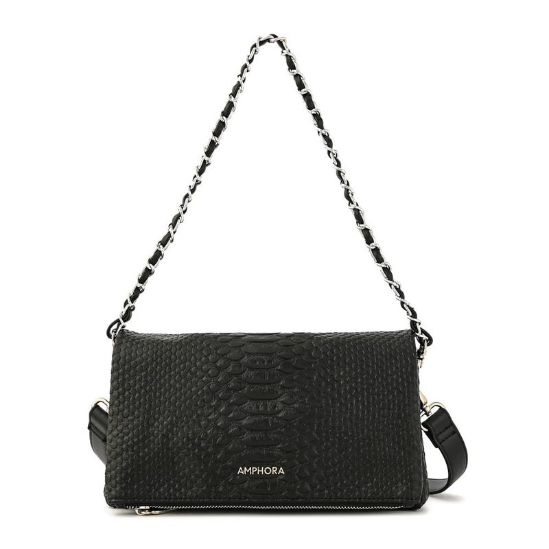 AMPHORA - Cartera bandolera con tapa mediana alvar negro