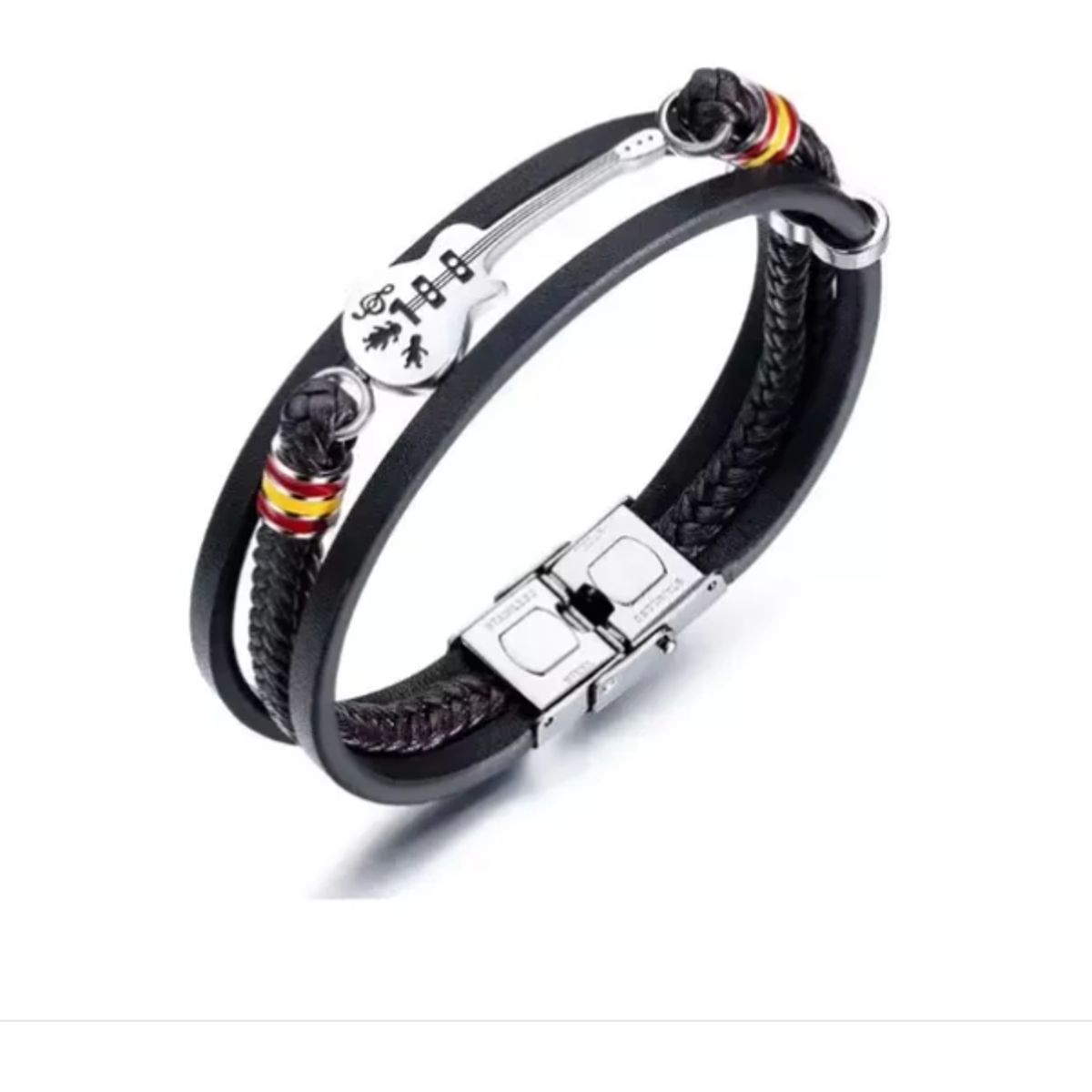 GENERICO - Pulsera Ajustable De Cuero Con Dije En Forma De Guitarra