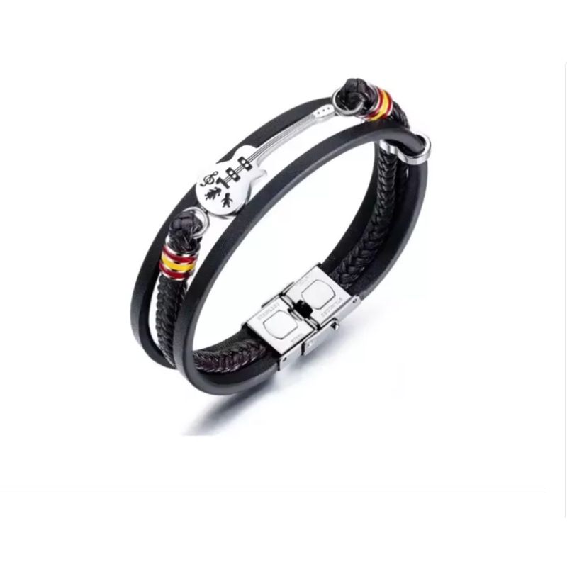 GENERICO - Pulsera Ajustable De Cuero Con Dije En Forma De Guitarra