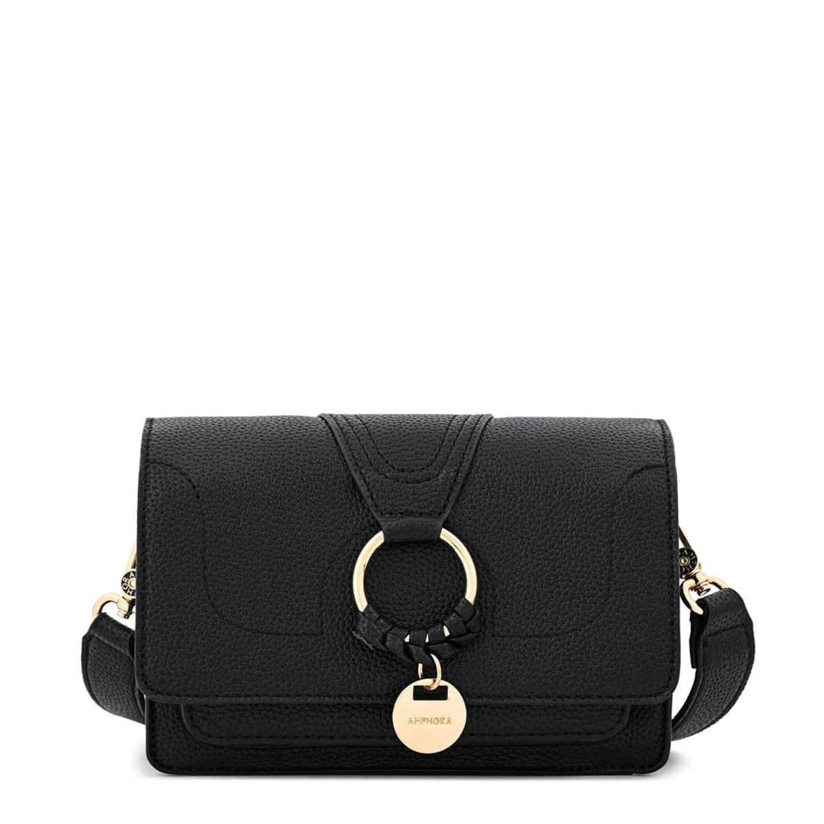 AMPHORA - Cartera bandolera con tapa marla pequeña negro