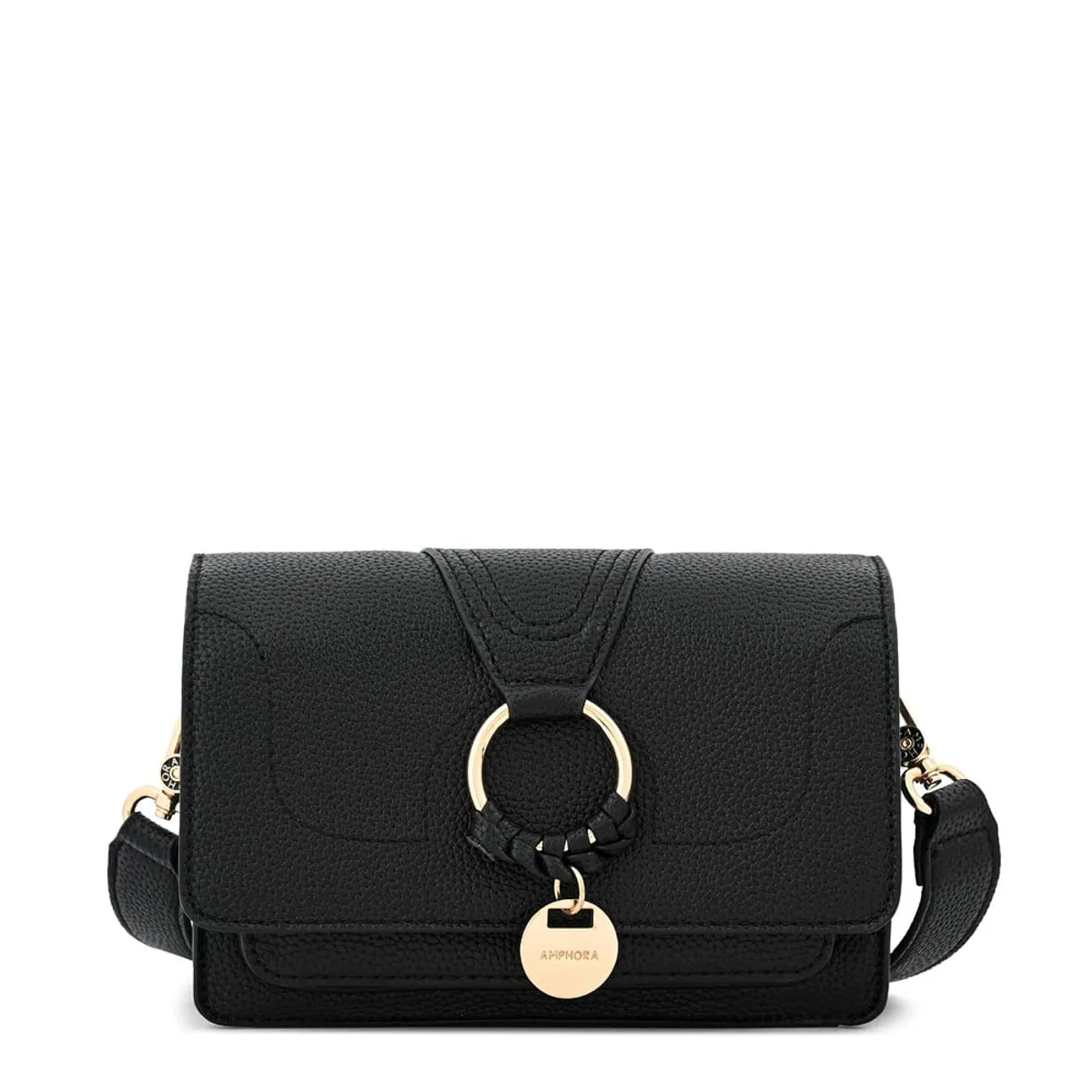 AMPHORA - Cartera bandolera con tapa marla pequeña negro