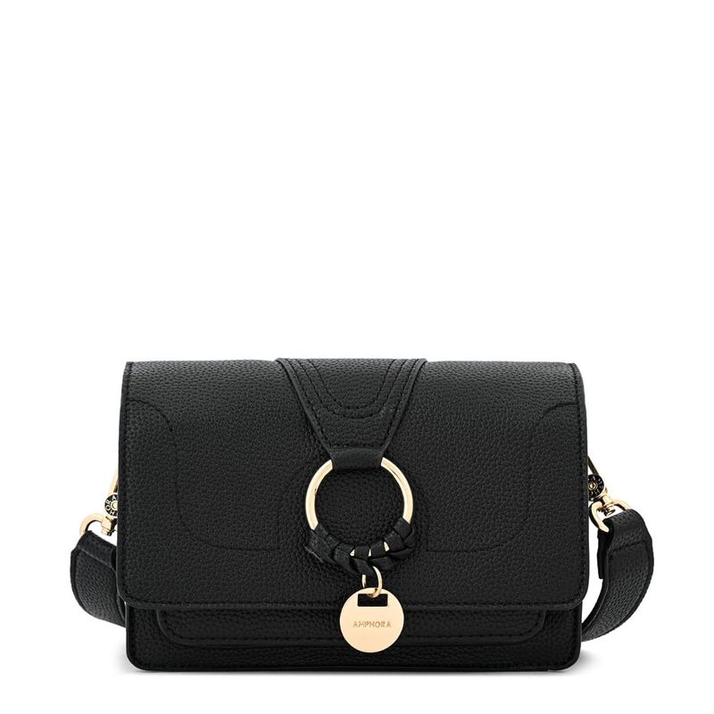 AMPHORA - Cartera bandolera con tapa pequeña marla negro