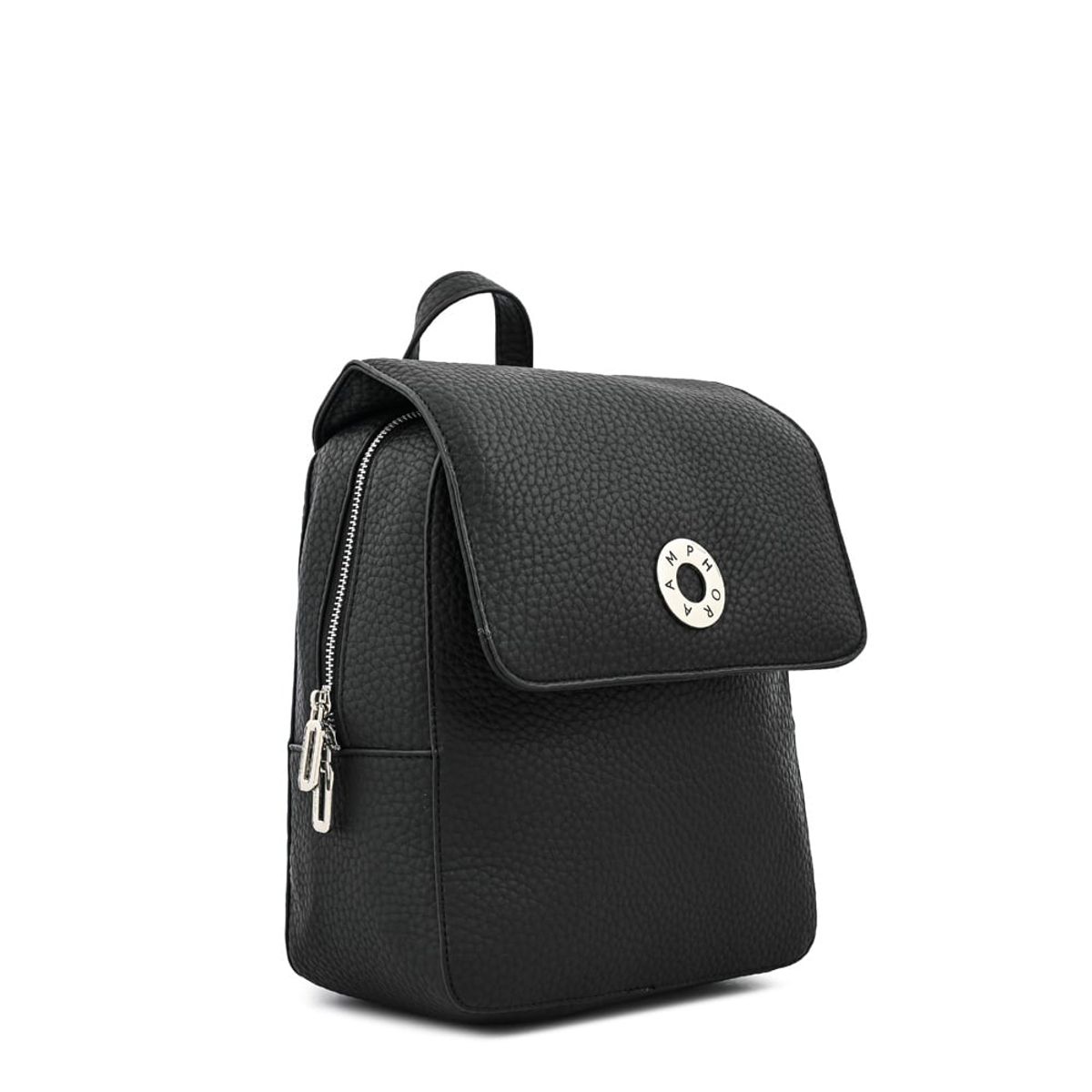AMPHORA - Mochila con tapa orieta mediana negro especial