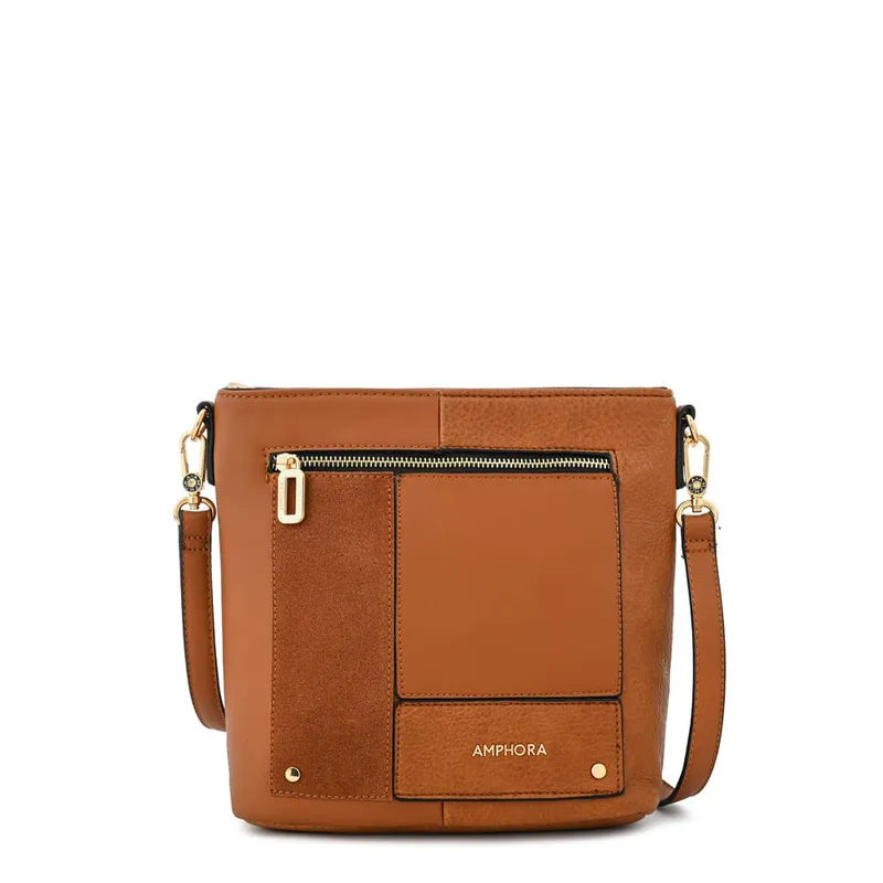 AMPHORA - Cartera bandolera mediana jane café medio