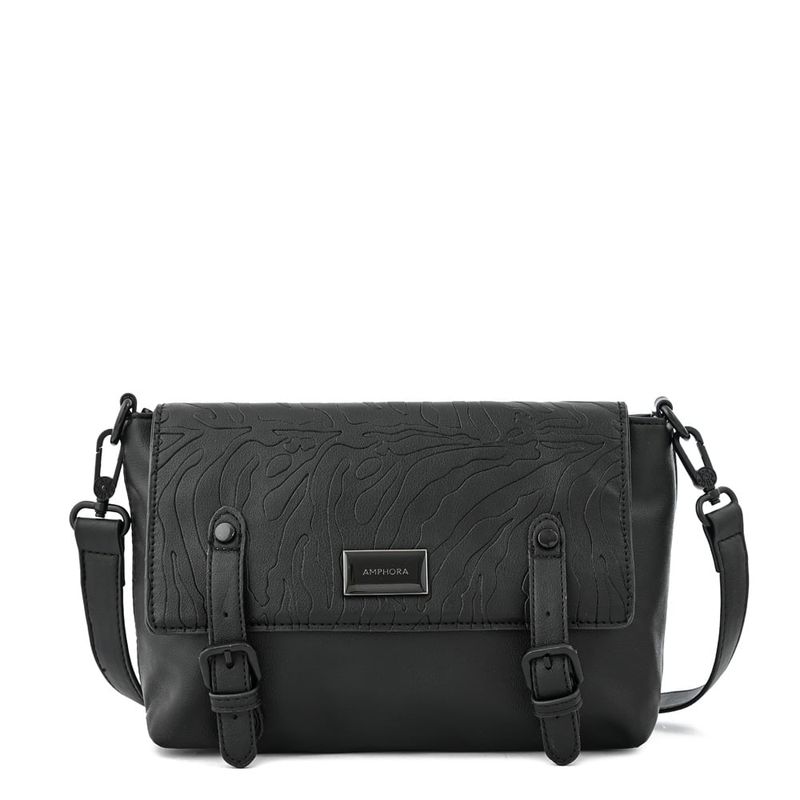 AMPHORA - Cartera bandolera con tapa mediana samira negro