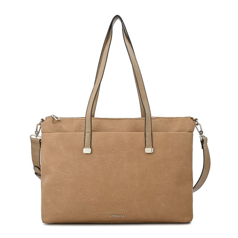 AMPHORA - Cartera dos asas porta notebook grande lilian taupe