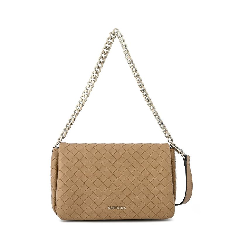 AMPHORA - Cartera bandolera con tapa mediana bercy beige oscuro