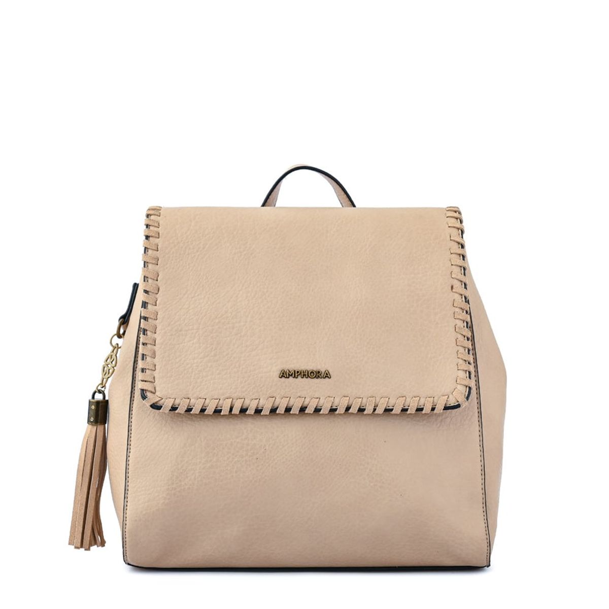 AMPHORA - Mochila con tapa evelyn mediana beige