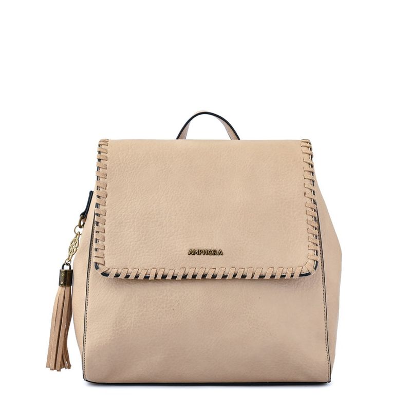 AMPHORA - Mochila con tapa mediana evelyn beige