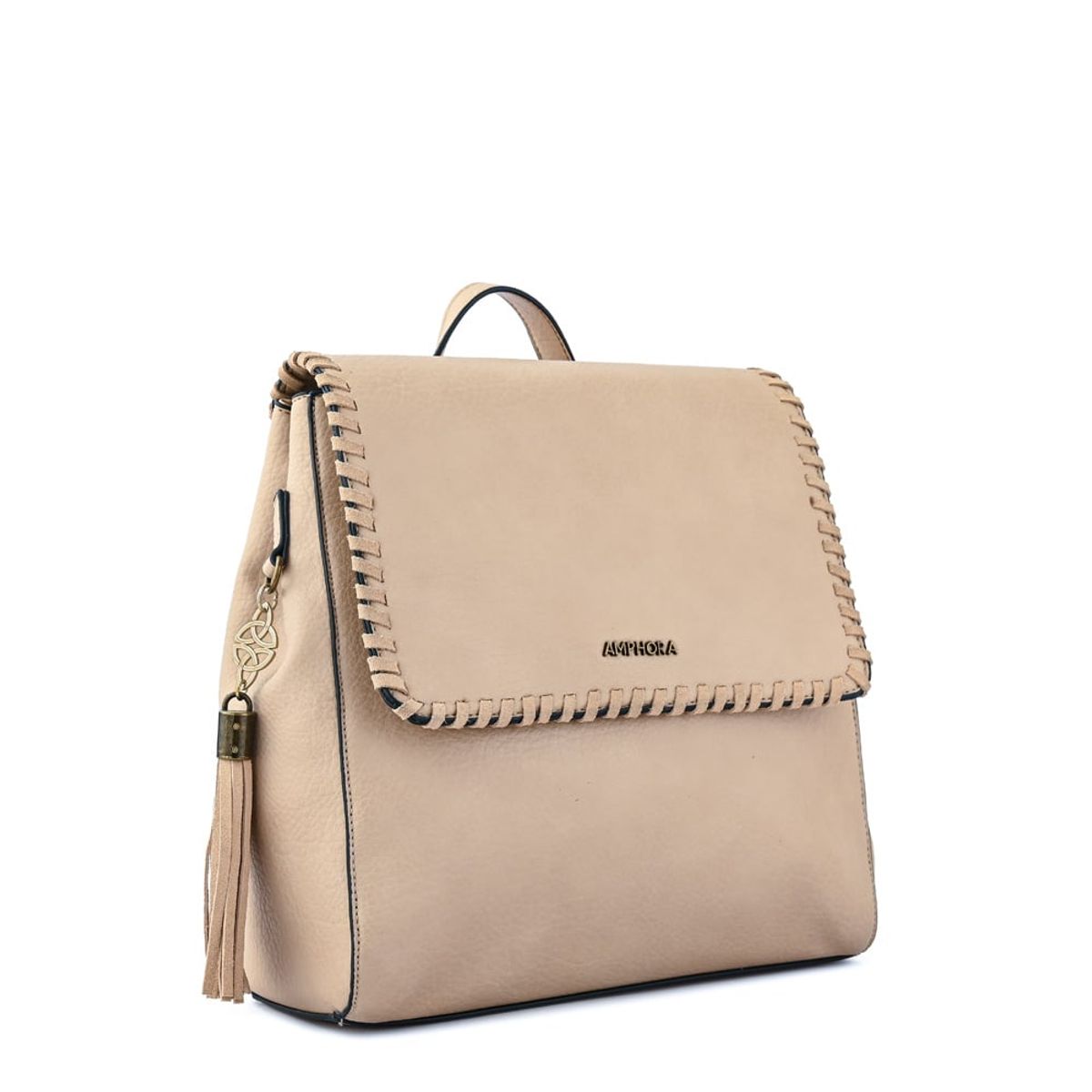 AMPHORA - Mochila con tapa evelyn mediana beige