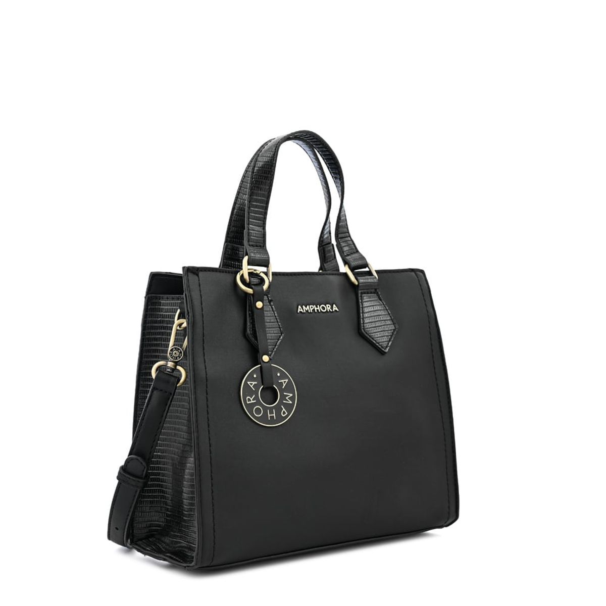 AMPHORA - Cartera tote tres divisiones nila mediana negro especial