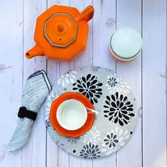 COCHO COCHO - Set 4 Funda + Plato Base Dahlia Gris