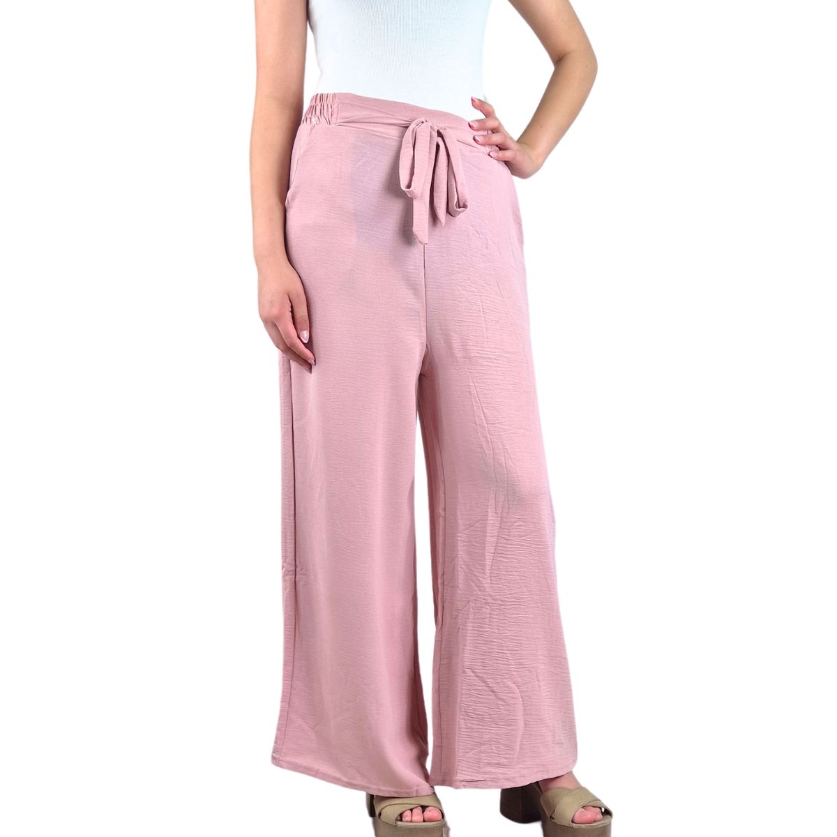 LIKE SHOP - Pantalon Palazzo Mujer Tipo Lino Casual Semi Formal Tiro Alto 106