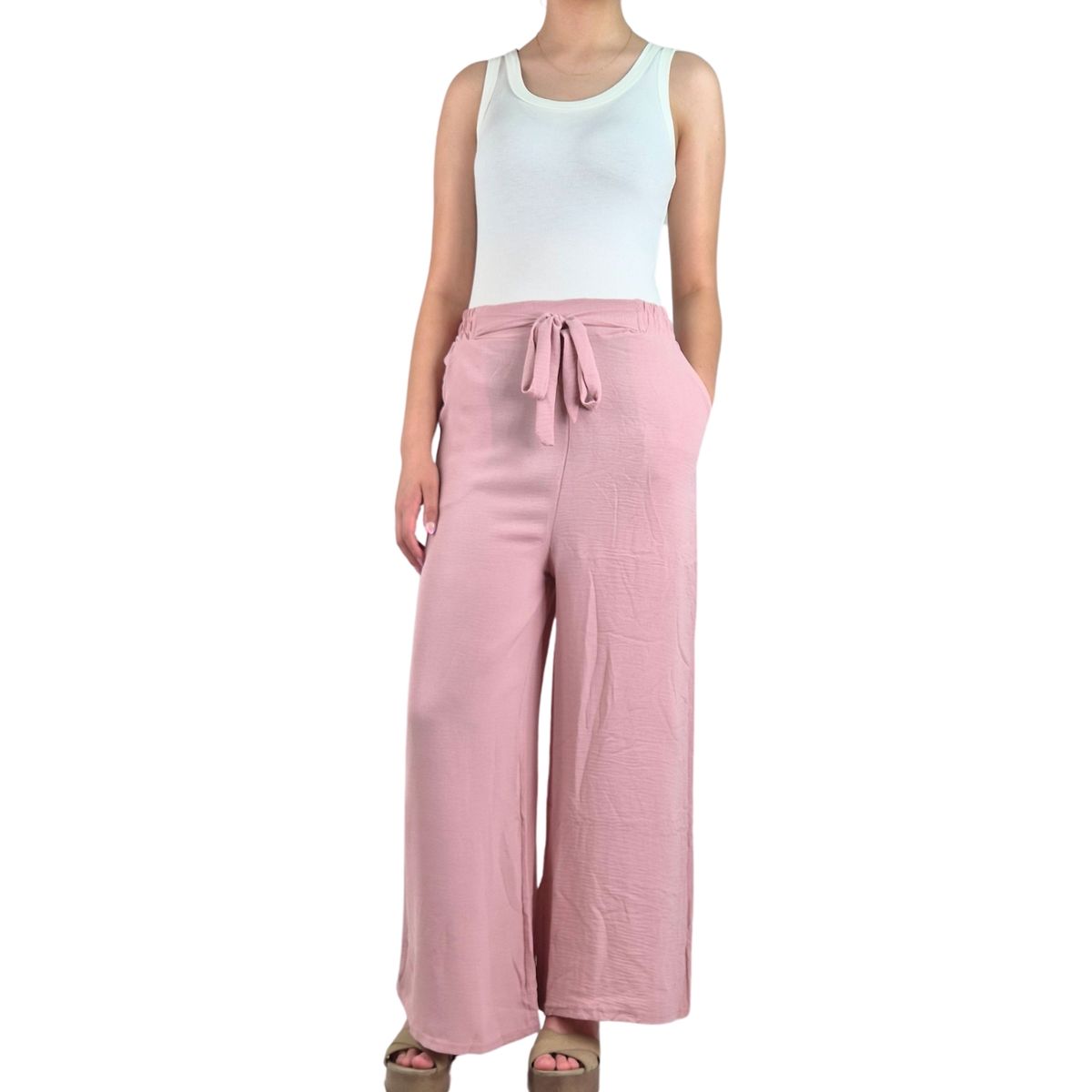 LIKE SHOP - Pantalon Palazzo Mujer Tipo Lino Casual Semi Formal Tiro Alto 106