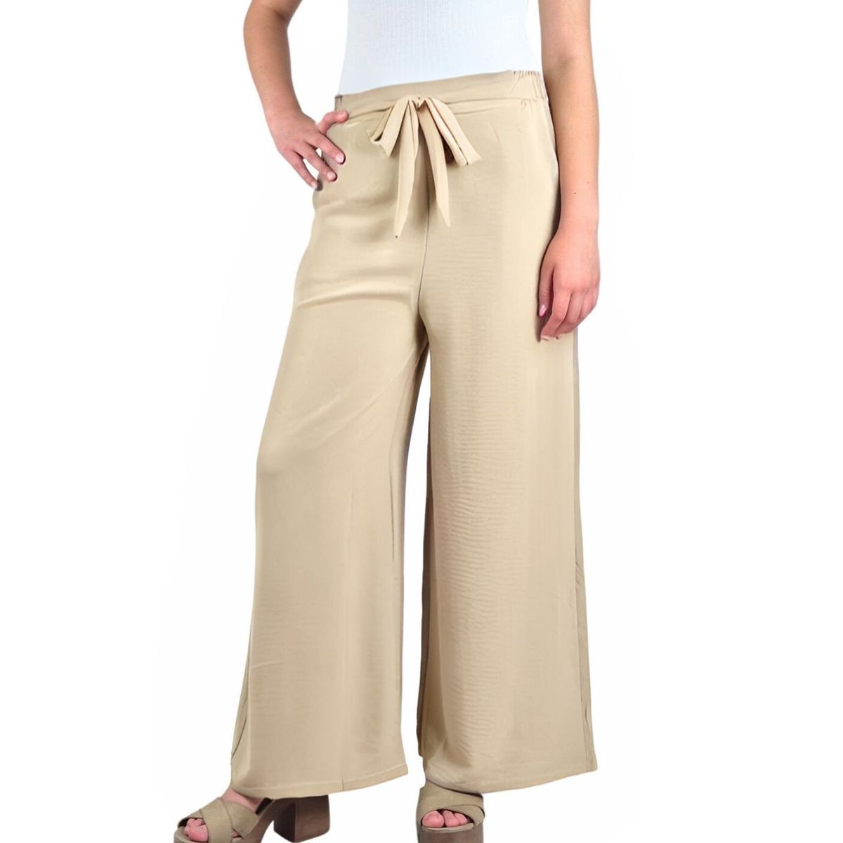 LIKE SHOP - Pantalon Palazzo Mujer Tipo Lino Casual Semi Formal Tiro Alto 106
