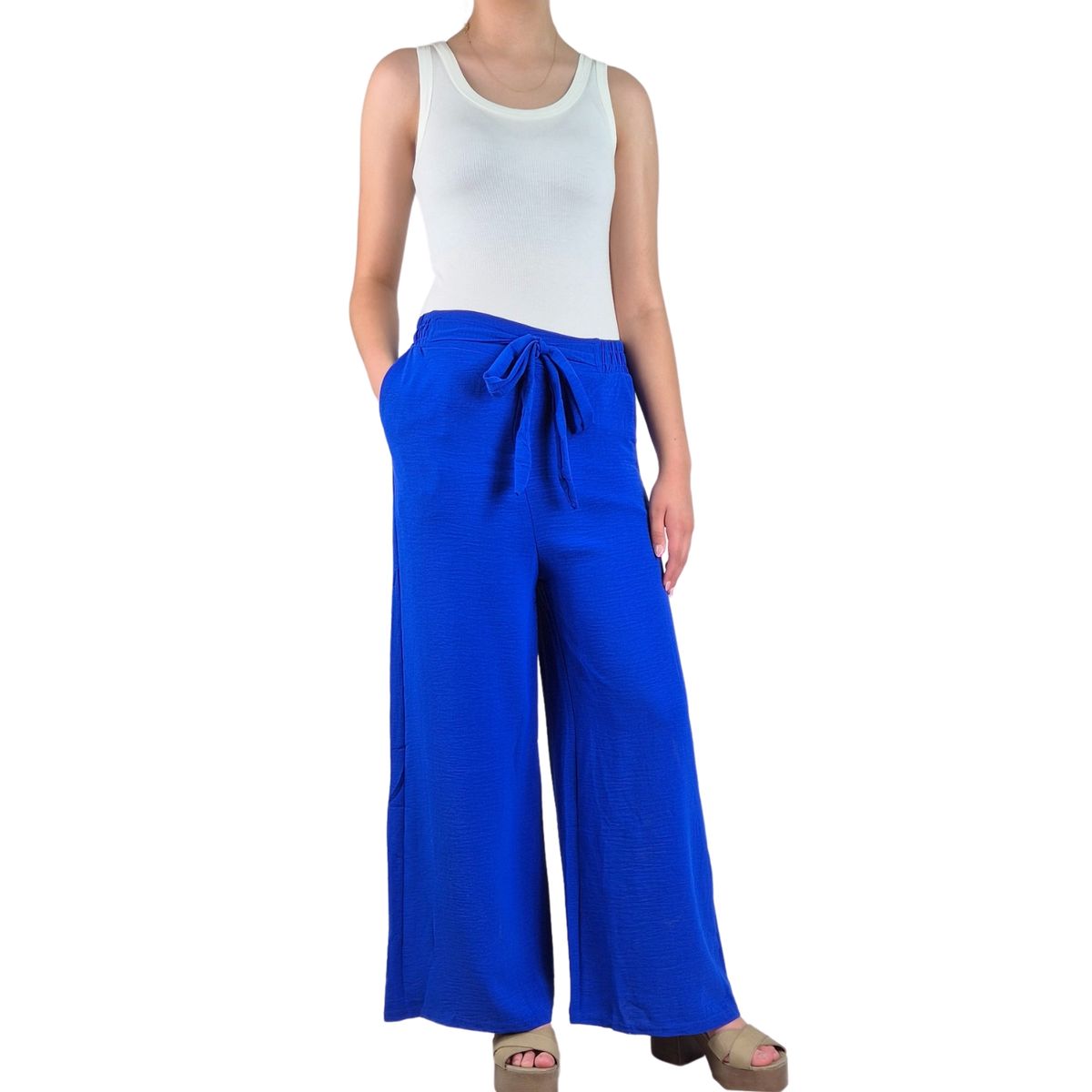 LIKE SHOP - Pantalon Palazzo Mujer Tipo Lino Casual Semi Formal Tiro Alto 106