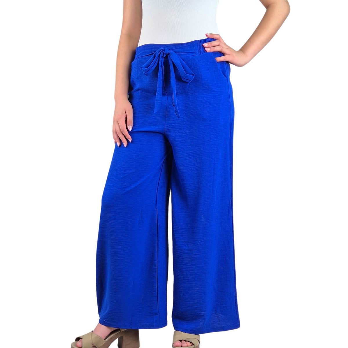 LIKE SHOP - Pantalon Palazzo Mujer Tipo Lino Casual Semi Formal Tiro Alto 106