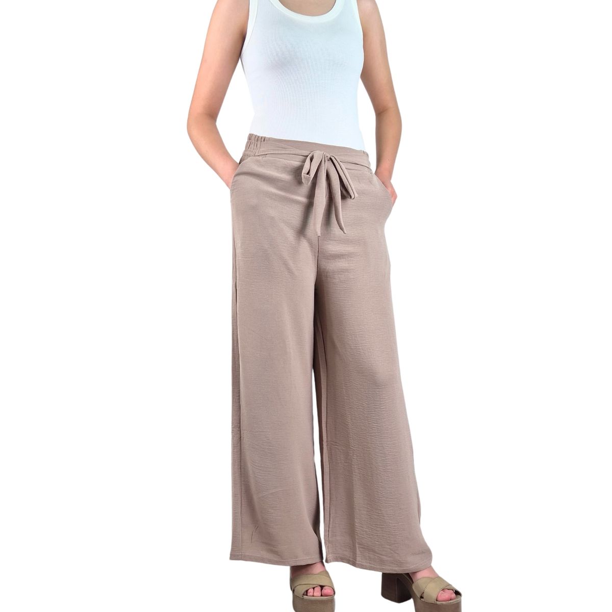 LIKE SHOP - Pantalon Palazzo Mujer Tipo Lino Casual Semi Formal Tiro Alto 106