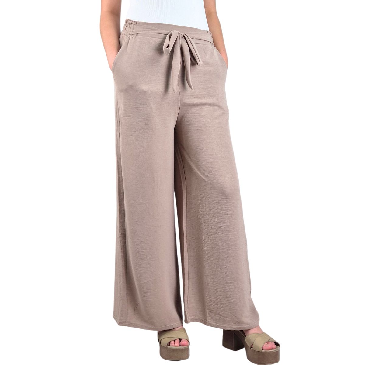 LIKE SHOP - Pantalon Palazzo Mujer Tipo Lino Casual Semi Formal Tiro Alto 106