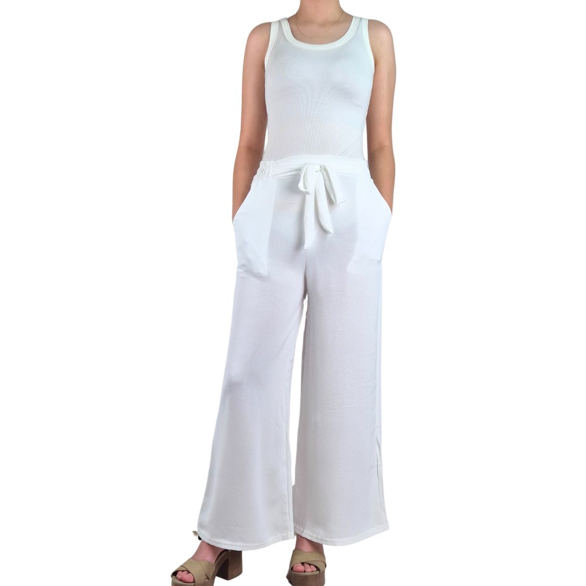 LIKE SHOP - Pantalon Palazzo Mujer Tipo Lino Casual Semi Formal Tiro Alto 106