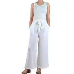 LIKE SHOP - Pantalon Palazzo Mujer Tipo Lino Casual Semi Formal Tiro Alto 106