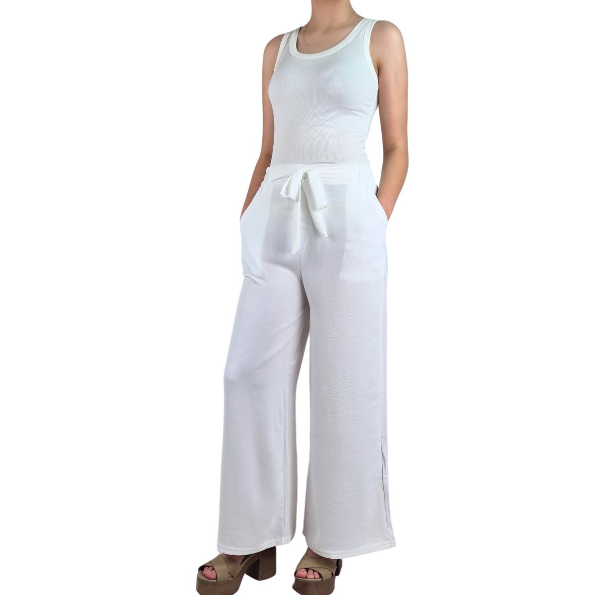 LIKE SHOP - Pantalon Palazzo Mujer Tipo Lino Casual Semi Formal Tiro Alto 106