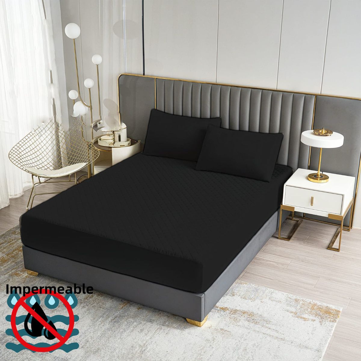 GENERICO - TOPPER O CUBRE COLCHON IMPERMEABLE KING COLOR NEGRO TF