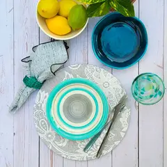 COCHO COCHO - Set 4 Funda + Plato Base Fiore Grigia