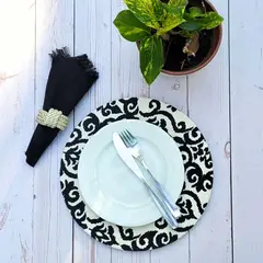 COCHO COCHO - Set 4 Funda + Plato Base Negro Barroco