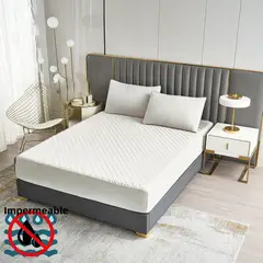 GENERICO - TOPPER IMPERMEABLE O CUBRE COLCHON SUPER KING COLOR LISO BLANCO TF